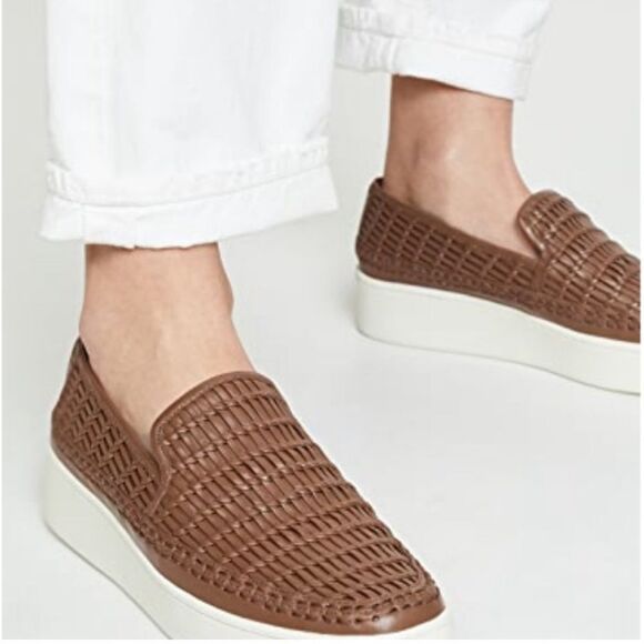 VINCE Stafford Womens Woven Leather Platform Slip On Sneakers - Picture 2 of 15